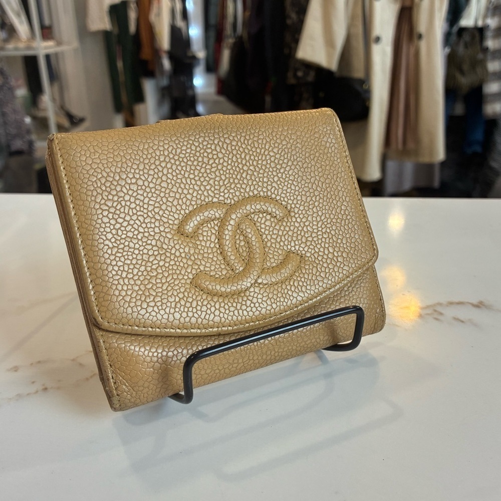 Chanel Beige Caviar Compact Wallet